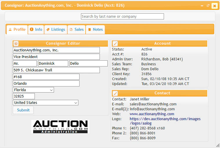 screenshot of Business Auctions